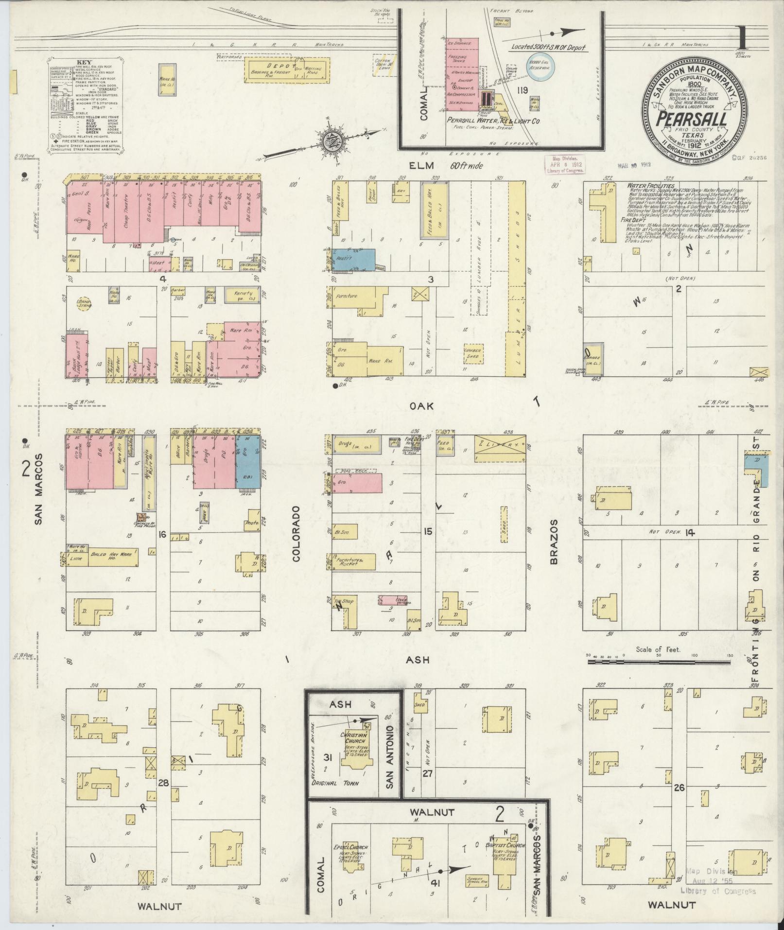 Sanborn Fire Insurance Map from Pearsall, Frio County, Texas (1912), Sheet #0001 - Complete Map Set gallery image, historic Sanborn map, vintage wall art, Texas Texas