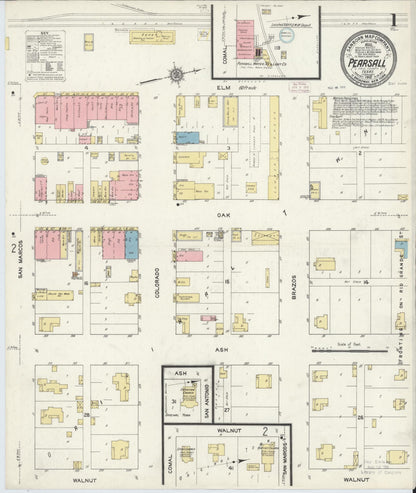 Sanborn Fire Insurance Map from Pearsall, Frio County, Texas (1912), Sheet #0001 - Complete Map Set gallery image, historic Sanborn map, vintage wall art, Texas Texas
