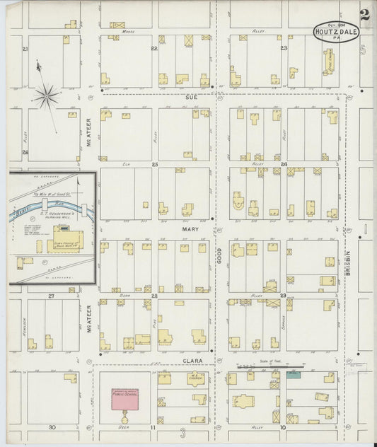 Sanborn Fire Insurance Map from Houtzdale, Clearfield County, Pennsylvania (1894), Sheet #0002 - Historic Sanborn Fire Insurance Map Print, vintage old map wall art, antique decor, genealogy gift, Pennsylvania Pennsylvania map