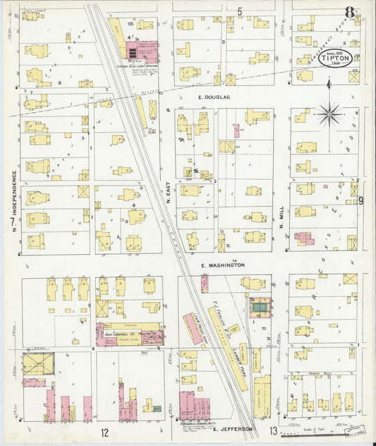 Sanborn Fire Insurance Map from Tipton, Tipton County, Indiana (1909), Sheet #0008 - Historic Sanborn Fire Insurance Map Print, vintage old map wall art, antique decor, genealogy gift, Indiana Indiana map