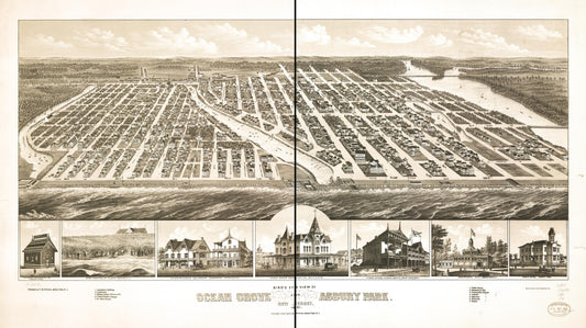 Bird's eye view of Ocean Grove and Asbury Park, New Jersey 1881. (1881) – Historic Bird’s-Eye View Panorama Print