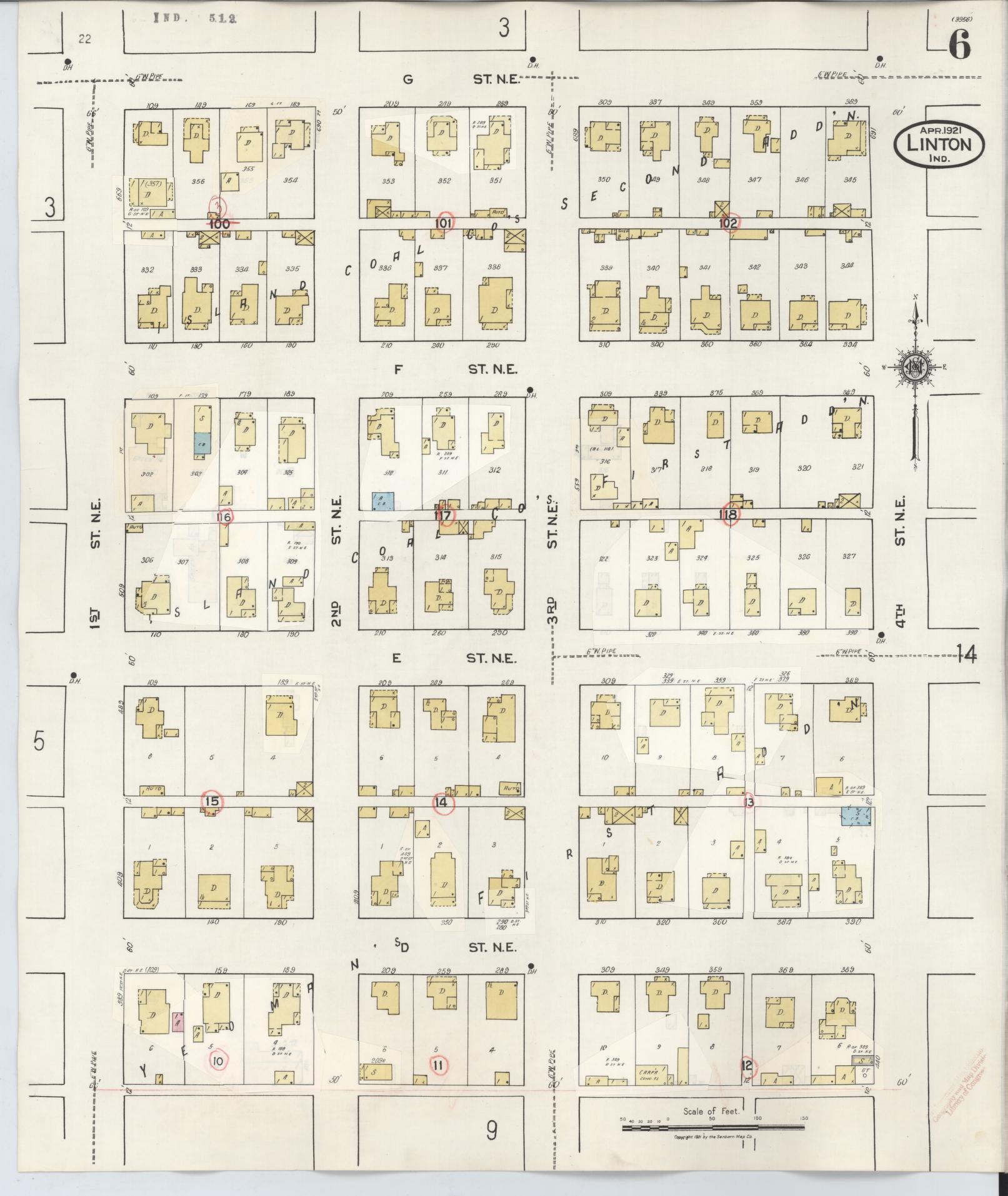 Sanborn Fire Insurance Map from Linton, Greene County, Indiana (1948), Sheet #0006 - Complete Map Set gallery image, historic Sanborn map, vintage wall art, Indiana Indiana
