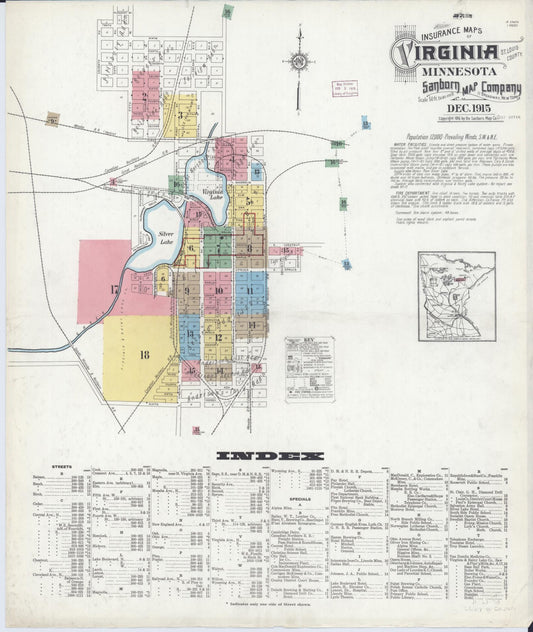 Sanborn Fire Insurance Map from Virginia, Saint Louis County, Minnesota (1915), Sheet #0001 - Historic Sanborn Fire Insurance Map Print, vintage old map wall art, antique decor, genealogy gift, Minnesota Minnesota map