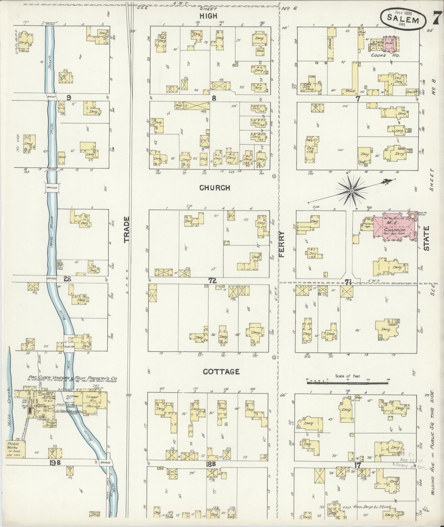 Sanborn Fire Insurance Map from Salem, Marion County, Oregon (1890), Sheet #0007 - Complete Map Set gallery image, historic Sanborn map, vintage wall art, Oregon Oregon