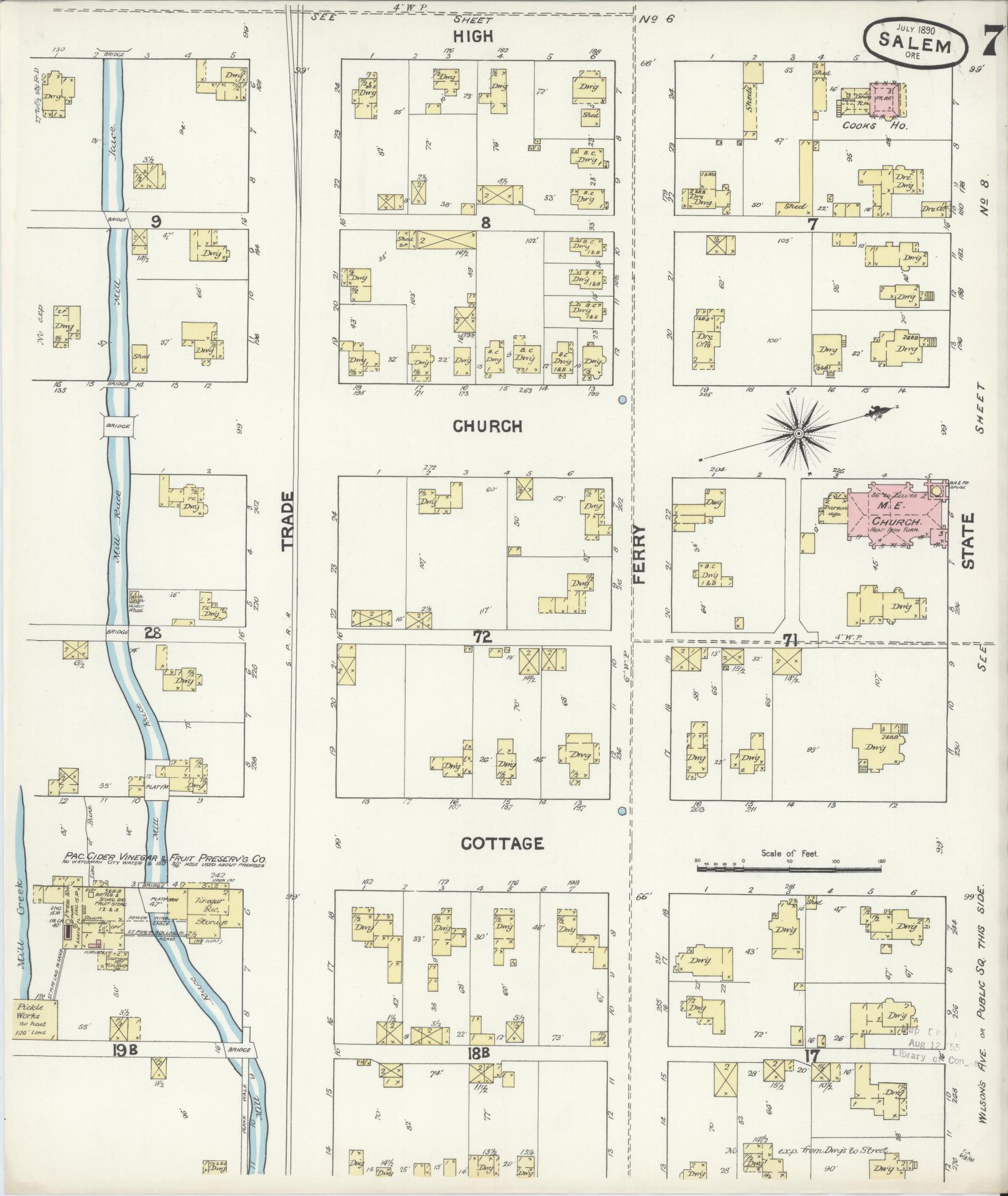 Sanborn Fire Insurance Map from Salem, Marion County, Oregon (1890), Sheet #0007 - Complete Map Set gallery image, historic Sanborn map, vintage wall art, Oregon Oregon