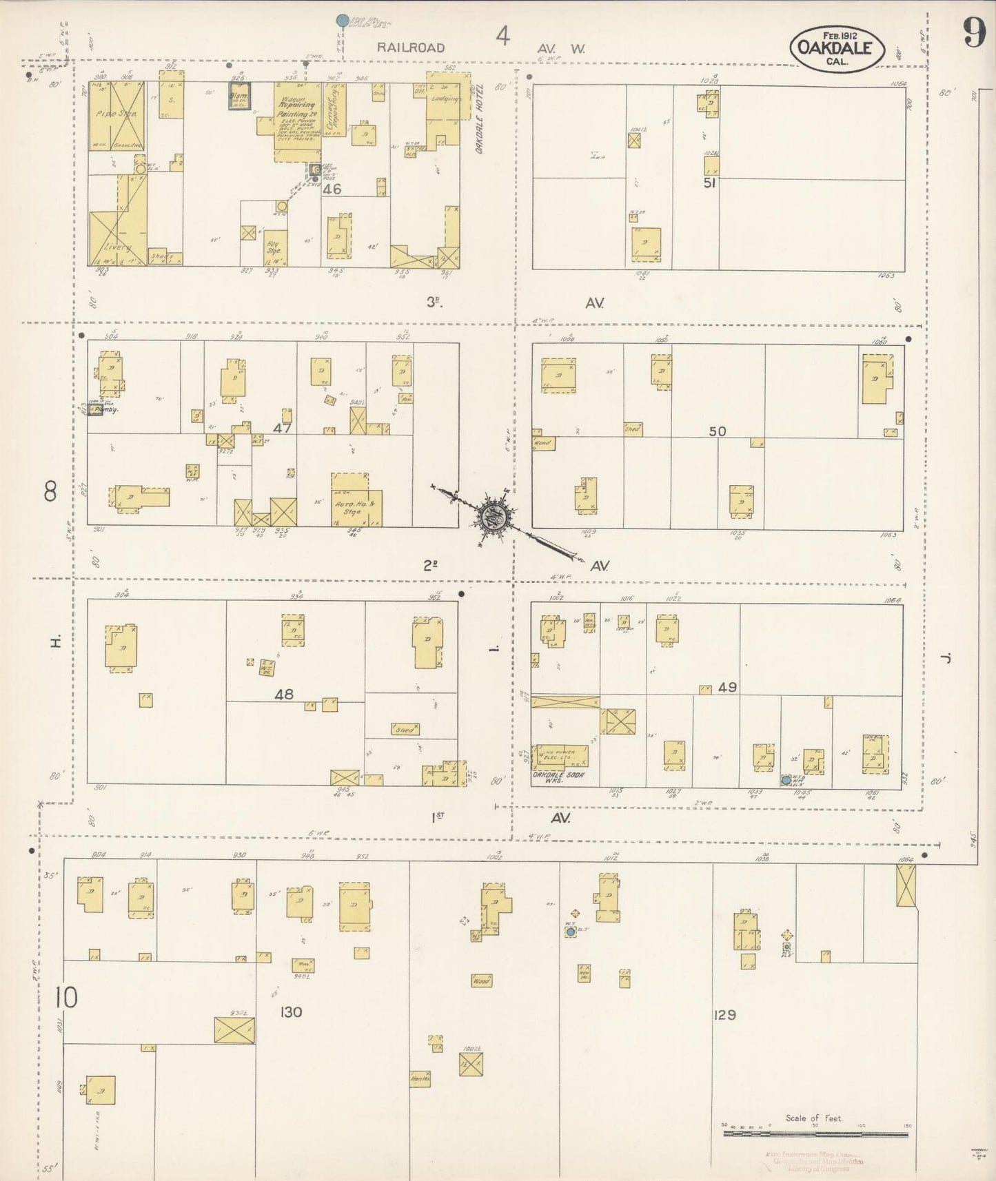 Sanborn Fire Insurance Map from Oakdale, Stanislaus County, California (1912), Sheet #0009 - Historic Sanborn Fire Insurance Map Print, vintage old map wall art, antique decor, genealogy gift, California California map