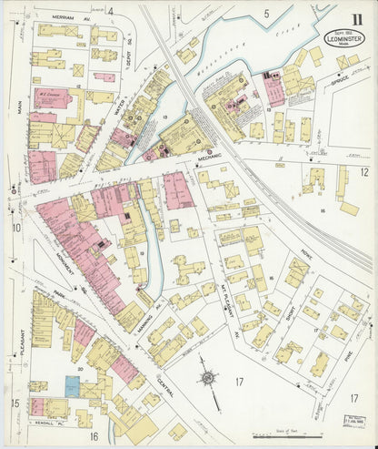 Sanborn Fire Insurance Map from Leominster, Worcester County, Massachusetts (1912), Sheet #0011 - Complete Map Set gallery image, historic Sanborn map, vintage wall art, Massachusetts Massachusetts