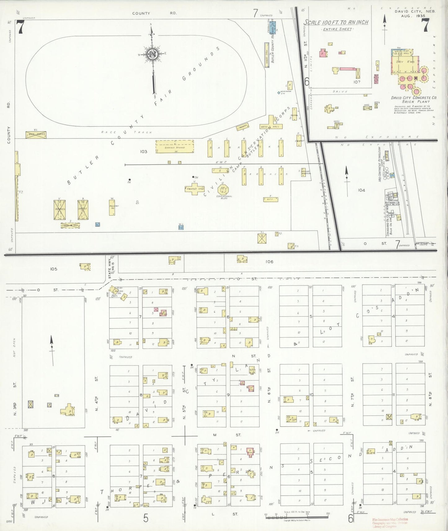 Sanborn Fire Insurance Map from David City, Butler County, Nebraska (1935), Sheet #0007 - Historic Sanborn Fire Insurance Map Print, vintage old map wall art, antique decor, genealogy gift, Nebraska Nebraska map