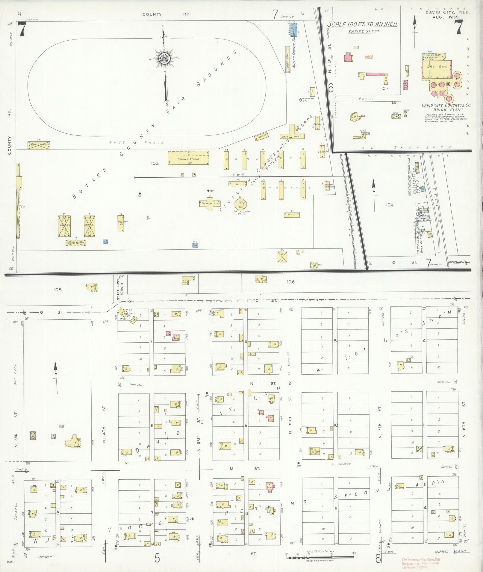 Sanborn Fire Insurance Map from David City, Butler County, Nebraska (1935), Sheet #0007 - Historic Sanborn Fire Insurance Map Print, vintage old map wall art, antique decor, genealogy gift, Nebraska Nebraska map