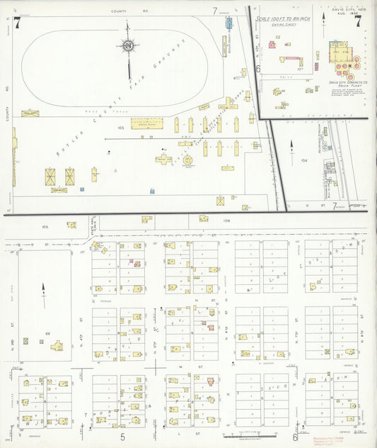 Sanborn Fire Insurance Map from David City, Butler County, Nebraska (1935), Sheet #0007 - Historic Sanborn Fire Insurance Map Print, vintage old map wall art, antique decor, genealogy gift, Nebraska Nebraska map