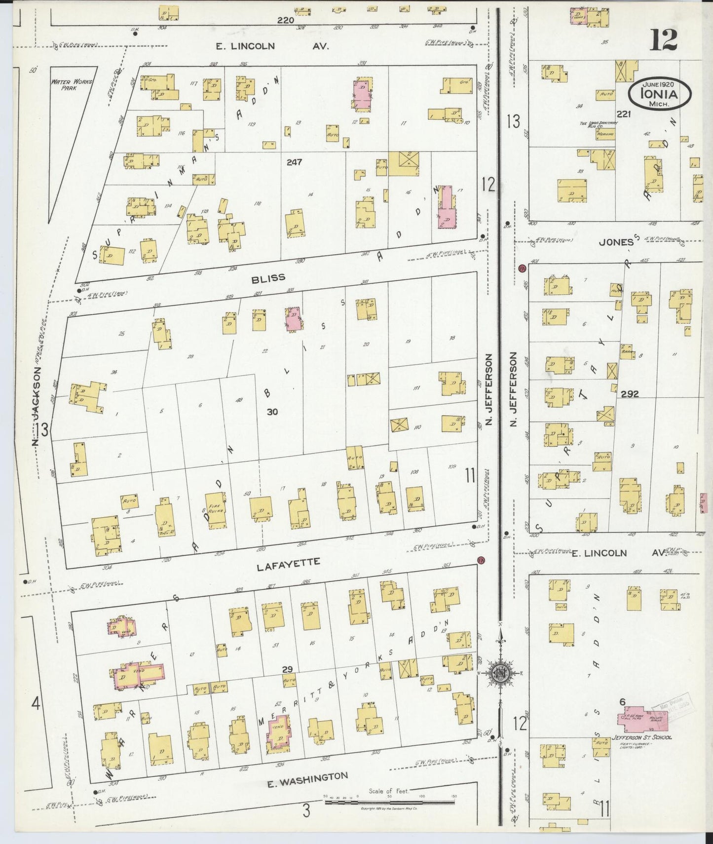 Sanborn Fire Insurance Map from Ionia, Ionia County, Michigan (1920), Sheet #0012 - Complete Map Set gallery image, historic Sanborn map, vintage wall art, Michigan Michigan
