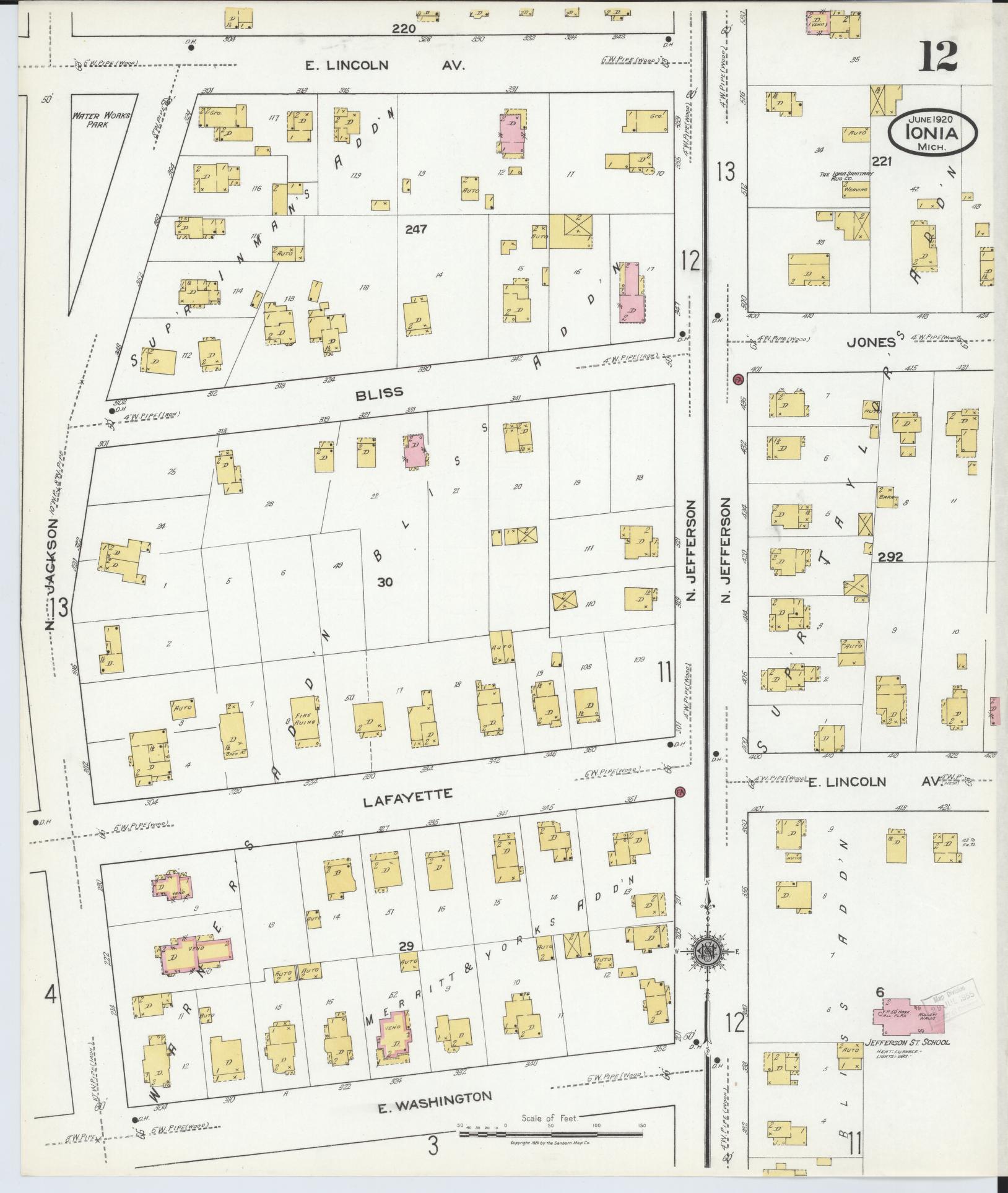 Sanborn Fire Insurance Map from Ionia, Ionia County, Michigan (1920), Sheet #0012 - Complete Map Set gallery image, historic Sanborn map, vintage wall art, Michigan Michigan