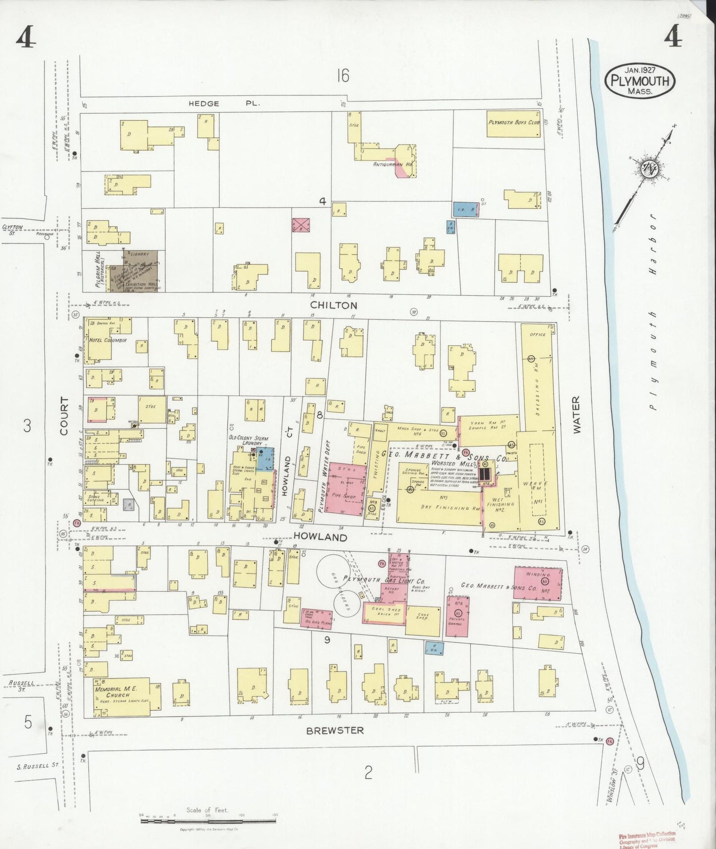 Sanborn Fire Insurance Map from Plymouth, Plymouth County, Massachusetts (1927), Sheet #0004 - Complete Map Set gallery image, historic Sanborn map, vintage wall art, Massachusetts Massachusetts