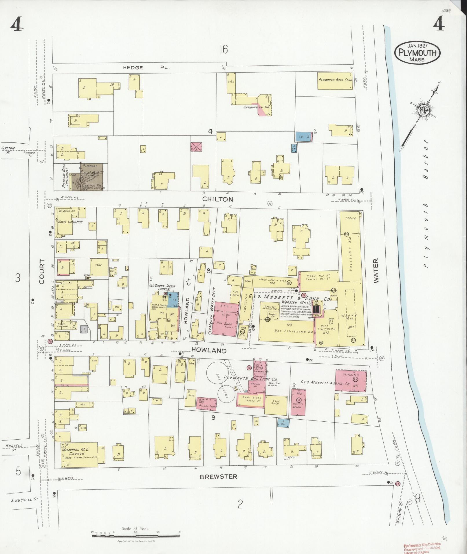 Sanborn Fire Insurance Map from Plymouth, Plymouth County, Massachusetts (1927), Sheet #0004 - Complete Map Set gallery image, historic Sanborn map, vintage wall art, Massachusetts Massachusetts