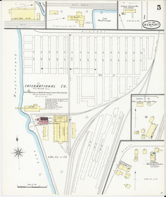 Sanborn Fire Insurance Map from Newport, Orleans County, Vermont (1895), Sheet #0005 - Historic Sanborn Fire Insurance Map Print, vintage old map wall art, antique decor, genealogy gift, Vermont Vermont map