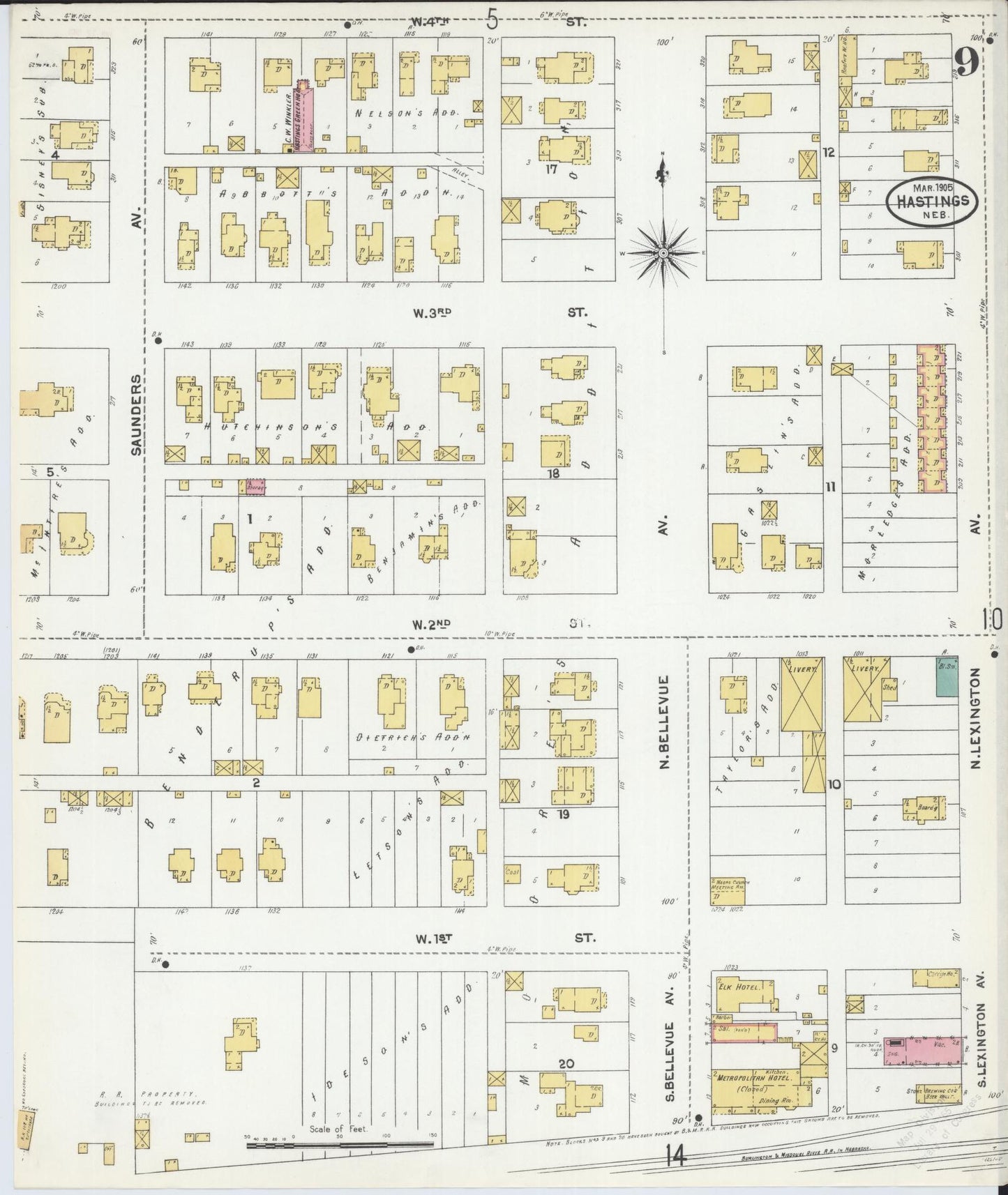 Sanborn Fire Insurance Map from Hastings, Adams County, Nebraska (1905), Sheet #0009 - Historic Sanborn Fire Insurance Map Print, vintage old map wall art, antique decor, genealogy gift, Nebraska Nebraska map