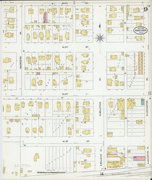 Sanborn Fire Insurance Map from Hastings, Adams County, Nebraska (1905), Sheet #0009 - Historic Sanborn Fire Insurance Map Print, vintage old map wall art, antique decor, genealogy gift, Nebraska Nebraska map
