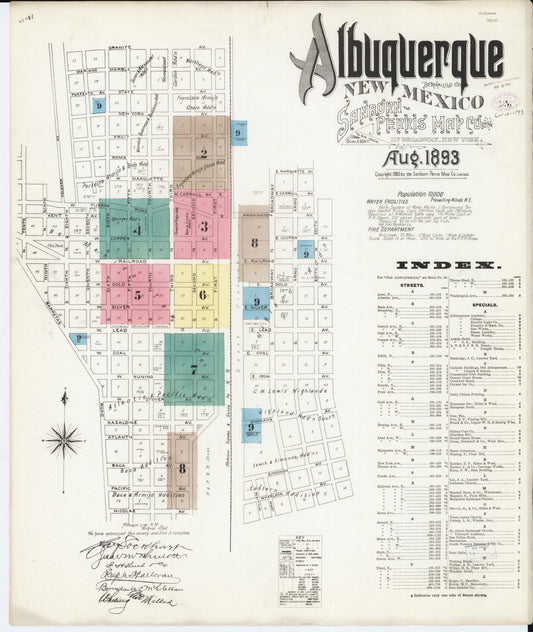 Sanborn Fire Insurance Map from Albuquerque, Bernalillo County, New Mexico (1893), Sheet #0001 - Complete Map Set gallery image, historic Sanborn map, vintage wall art, New Mexico New Mexico