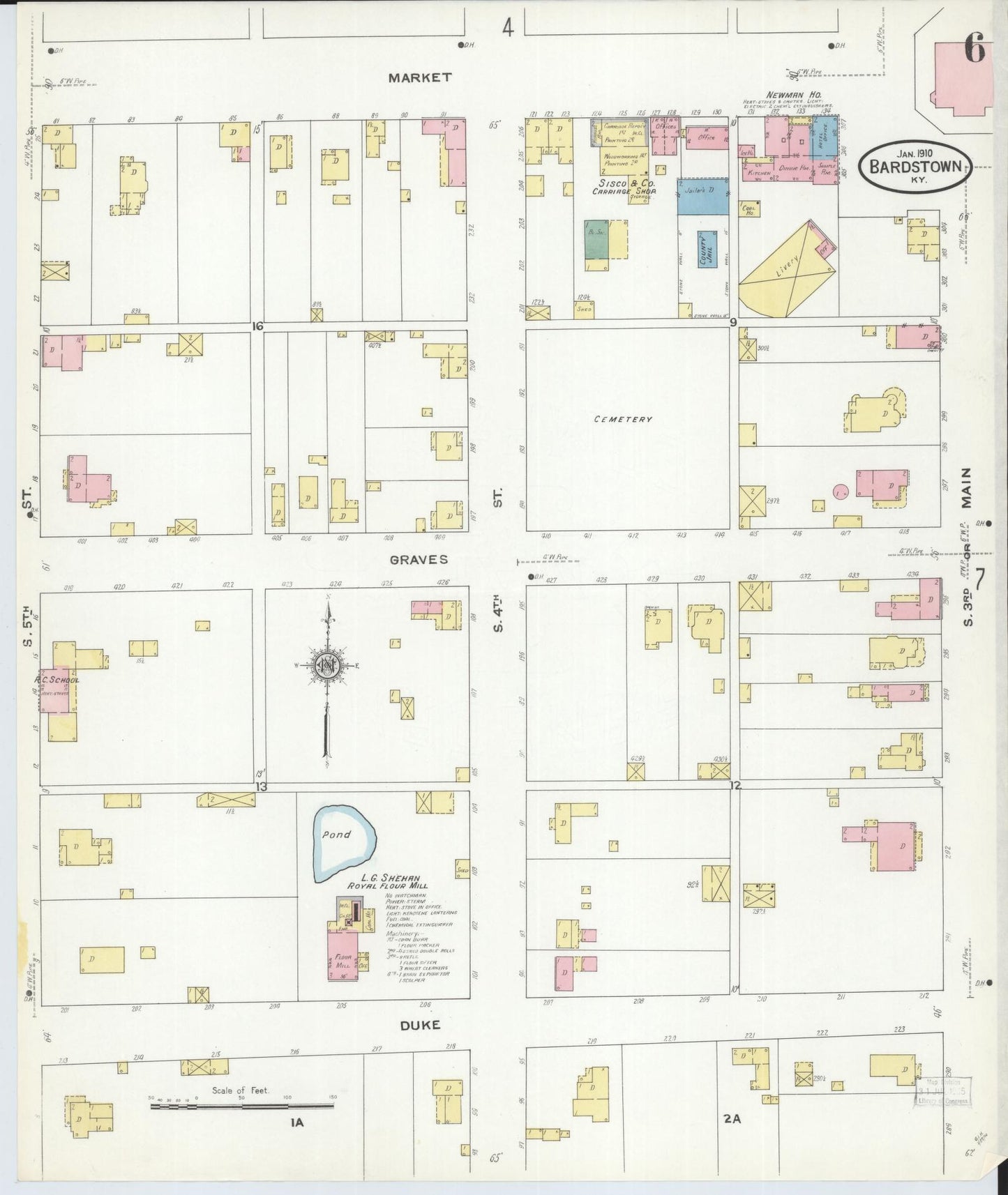Sanborn Fire Insurance Map from Bardstown, Nelson County, Kentucky (1910), Sheet #0006 - Complete Map Set gallery image, historic Sanborn map, vintage wall art, Kentucky Kentucky