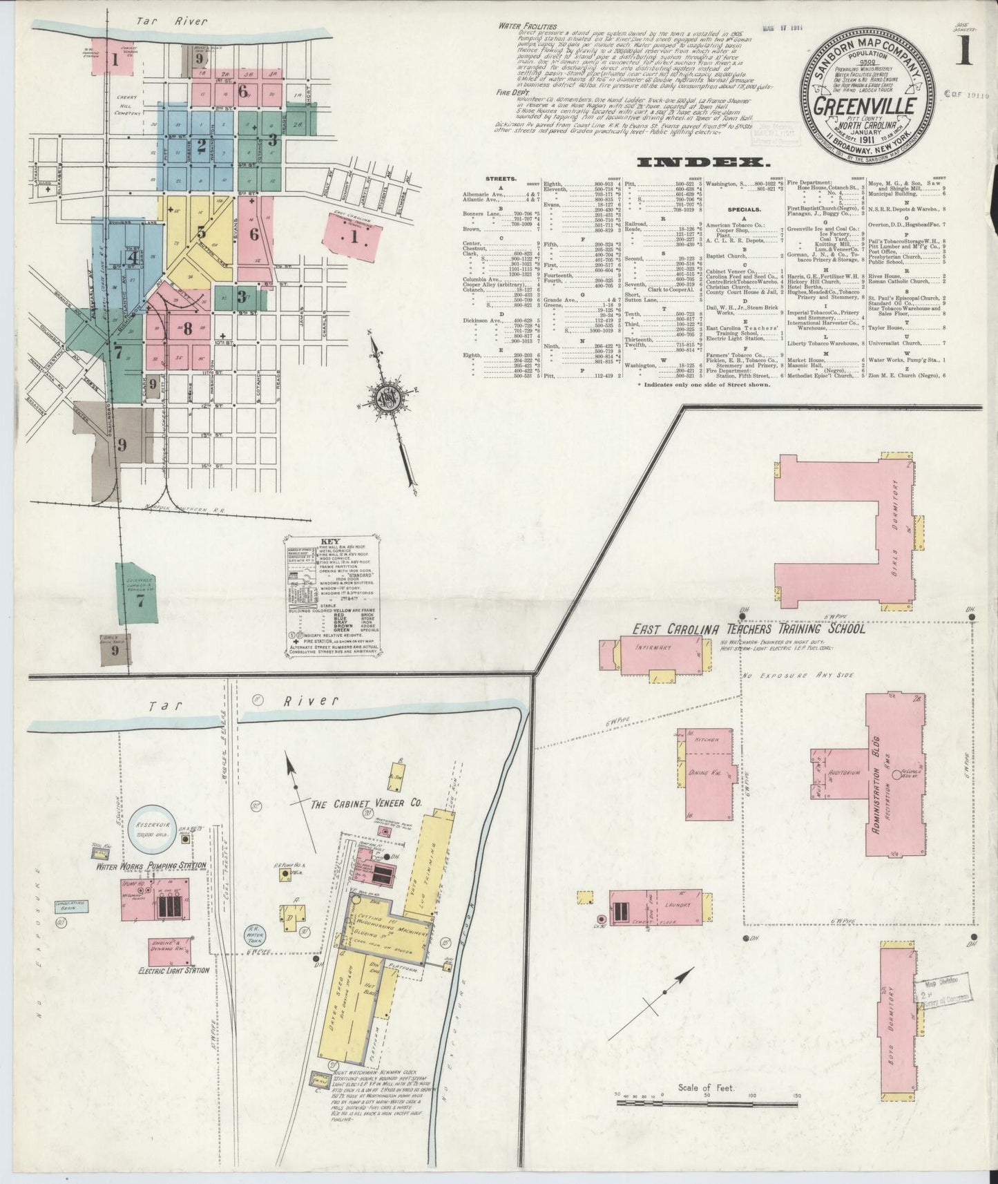 Sanborn Fire Insurance Map from Greenville, Pitt County, North Carolina (1911), Sheet #0001 - Complete Map Set gallery image, historic Sanborn map, vintage wall art, North Carolina North Carolina