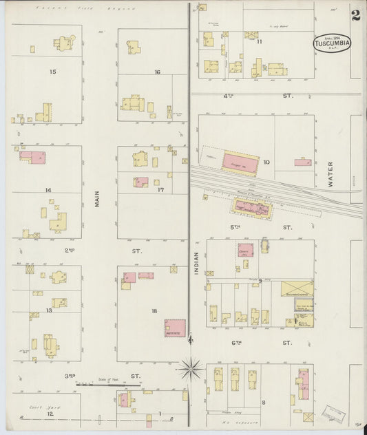 Sanborn Fire Insurance Map from Tuscumbia, Colbert County, Alabama (1894), Sheet #0002 - Historic Sanborn Fire Insurance Map Print, vintage old map wall art, antique decor, genealogy gift, Alabama Alabama map