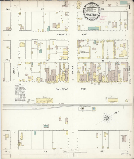 Sanborn Fire Insurance Map from Willcox, Cochise County, Arizona (1893), Sheet #0001 - Complete Map Set gallery image, historic Sanborn map, vintage wall art, Arizona Arizona