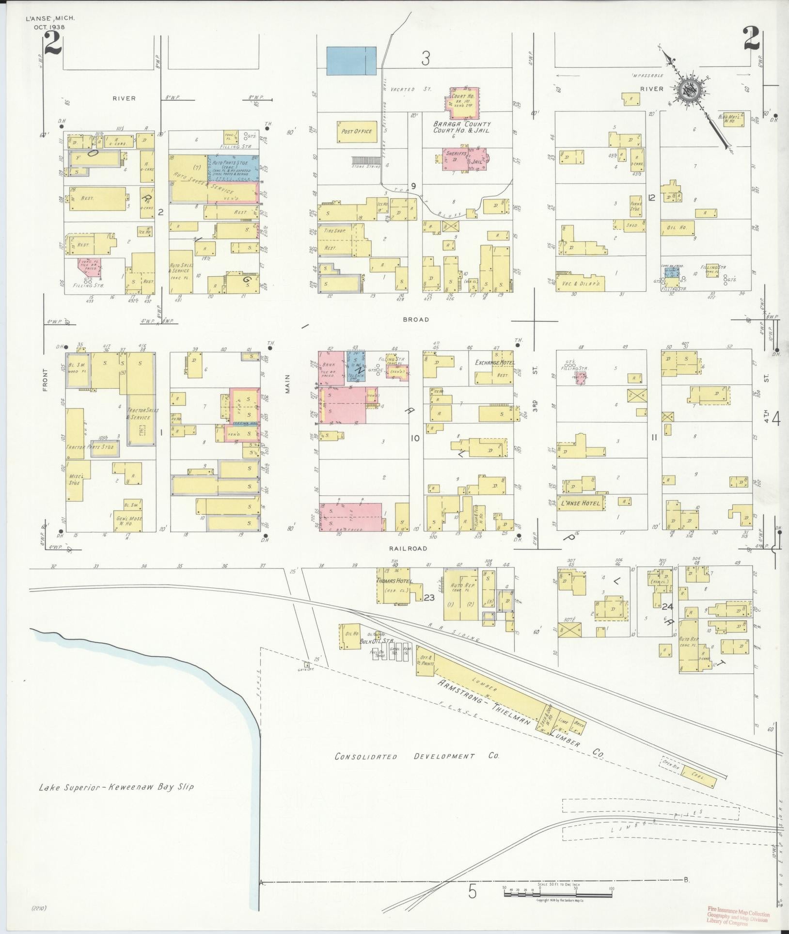 Sanborn Fire Insurance Map from L'Anse, Baraga County, Michigan (1938), Sheet #0002 - Historic Sanborn Fire Insurance Map Print, vintage old map wall art, antique decor, genealogy gift, Michigan Michigan map