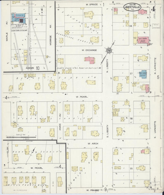 Sanborn Fire Insurance Map from Jerseyville, Jersey County, Illinois (1914), Sheet #0004 - Historic Sanborn Fire Insurance Map Print, vintage old map wall art, antique decor, genealogy gift, Illinois Illinois map