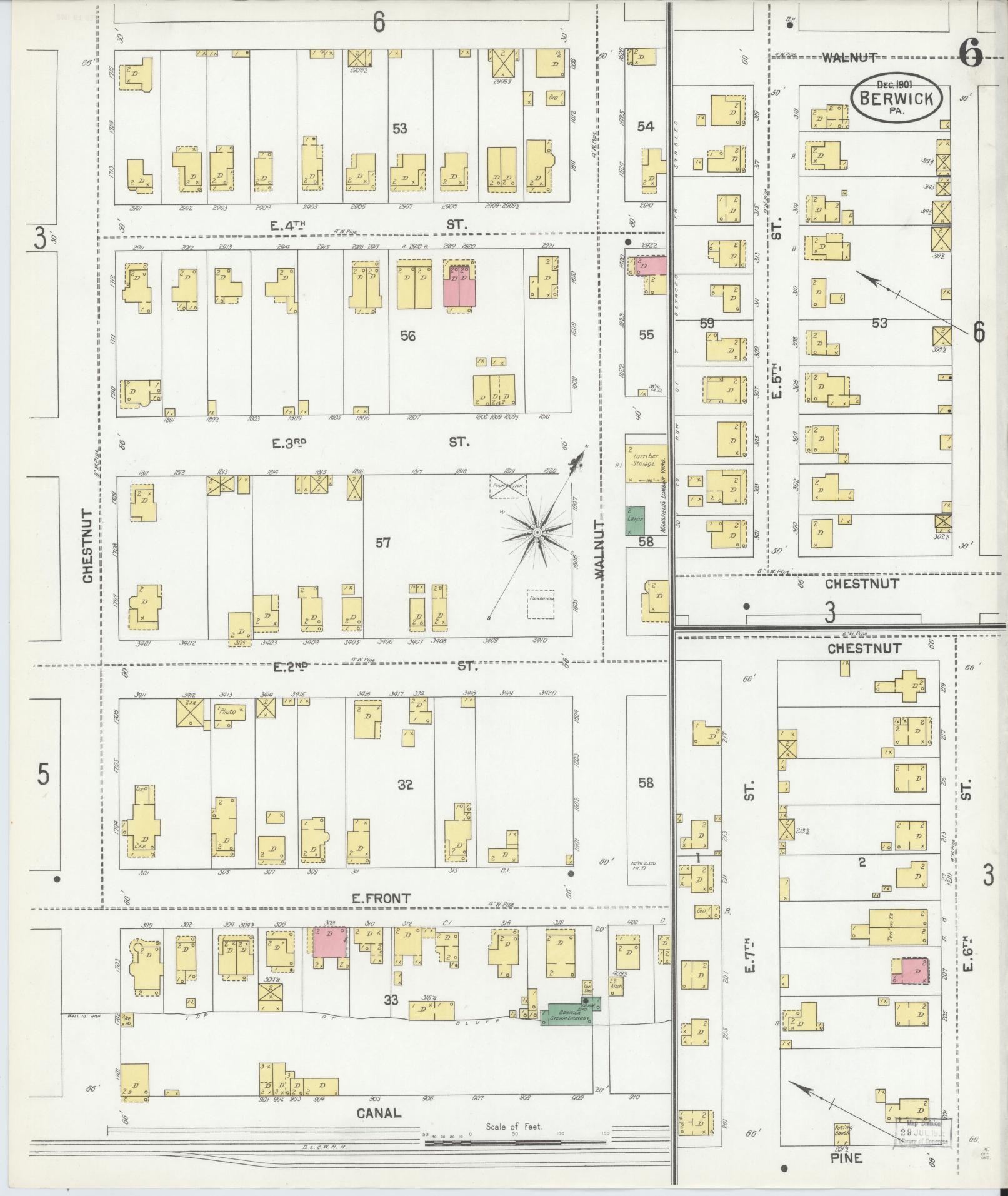 Sanborn Fire Insurance Map from Berwick, Columbia County, Pennsylvania (1901), Sheet #0006 - Historic Sanborn Fire Insurance Map Print, vintage old map wall art, antique decor, genealogy gift, Pennsylvania Pennsylvania map