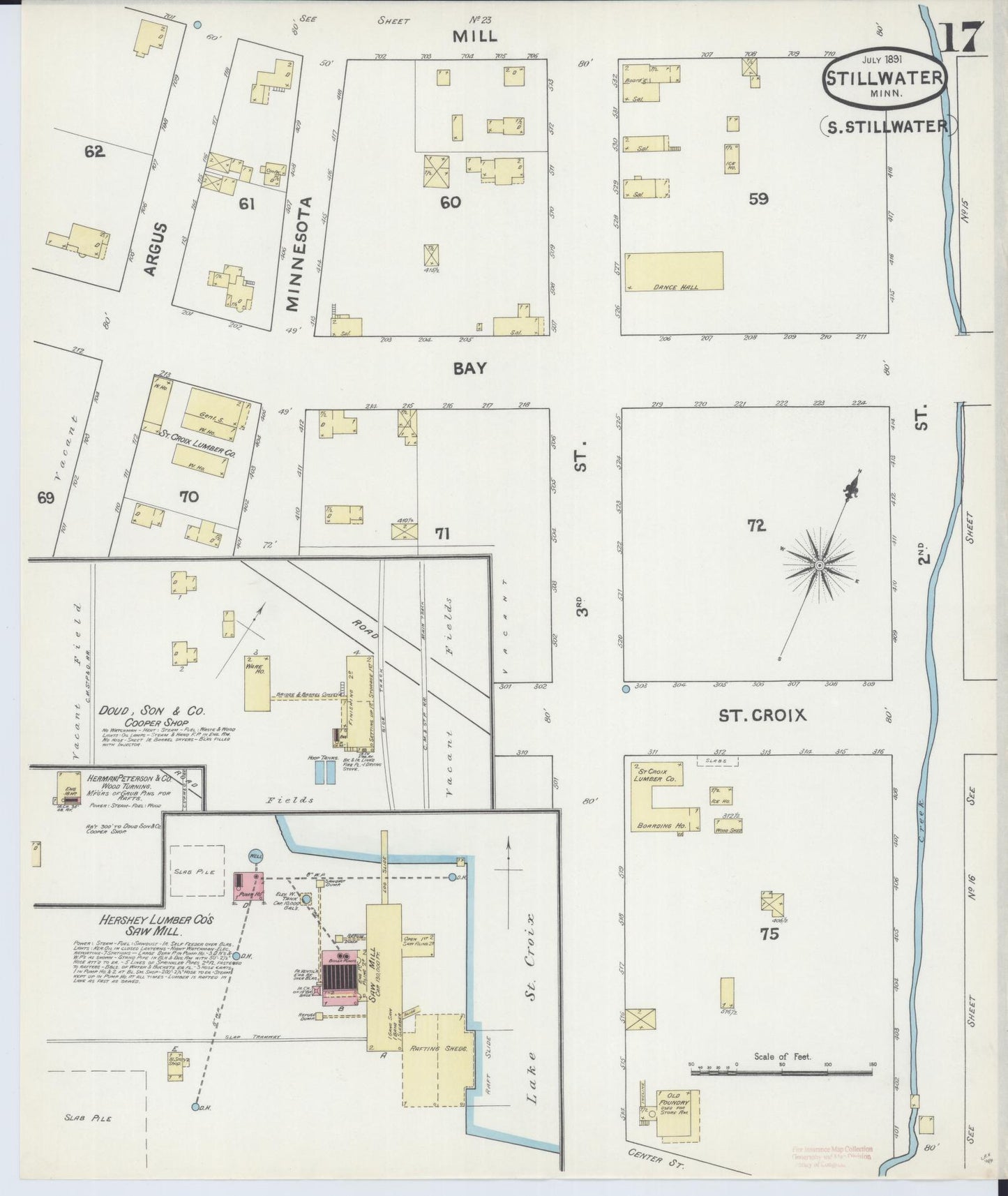 Sanborn Fire Insurance Map from Stillwater, Washington County, Minnesota (1891), Sheet #0017 - Complete Map Set gallery image, historic Sanborn map, vintage wall art, Minnesota Minnesota