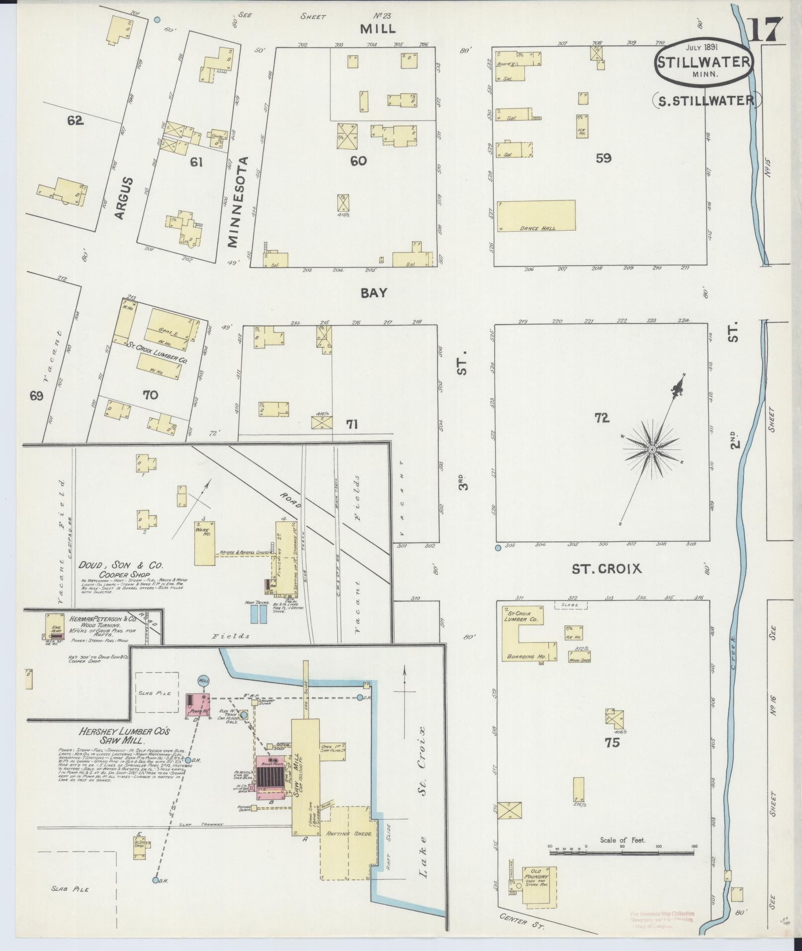 Sanborn Fire Insurance Map from Stillwater, Washington County, Minnesota (1891), Sheet #0017 - Complete Map Set gallery image, historic Sanborn map, vintage wall art, Minnesota Minnesota