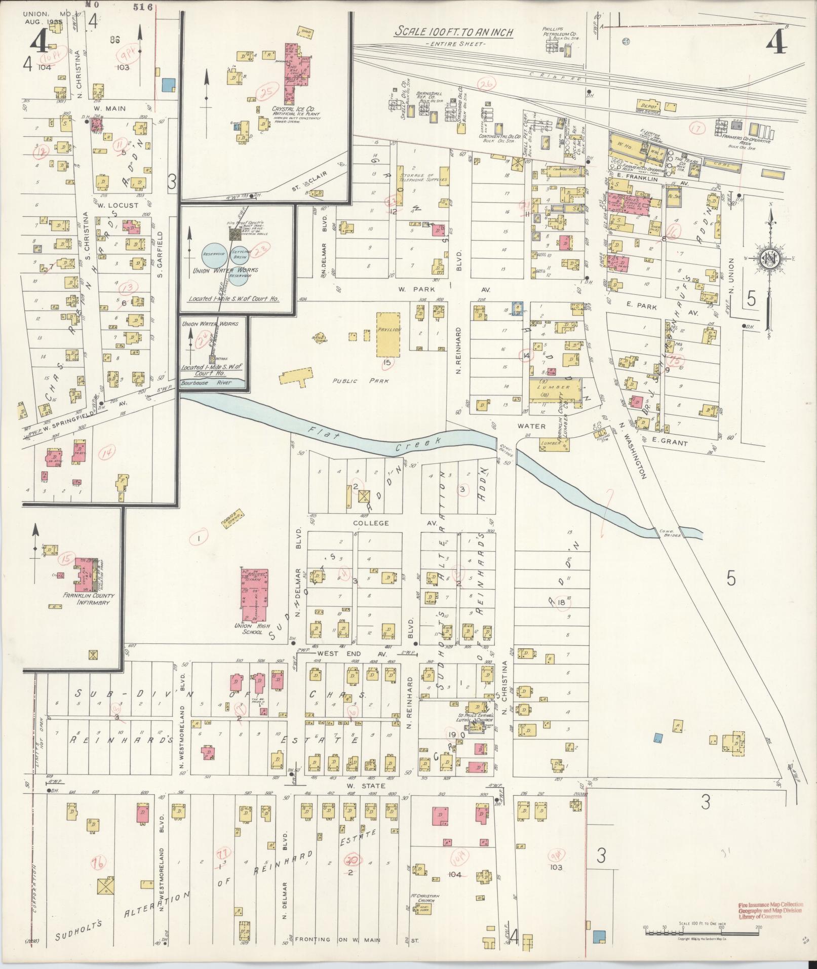 Sanborn Fire Insurance Map from Union, Franklin County, Missouri (1935), Sheet #0004 - Complete Map Set gallery image, historic Sanborn map, vintage wall art, Missouri Missouri