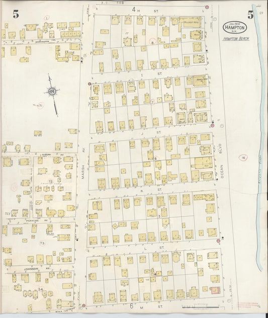 Sanborn Fire Insurance Map from Hampton, Rockingham County, New Hampshire (1942), Sheet #0005 - Historic Sanborn Fire Insurance Map Print, vintage old map wall art, antique decor, genealogy gift, New Hampshire New Hampshire map