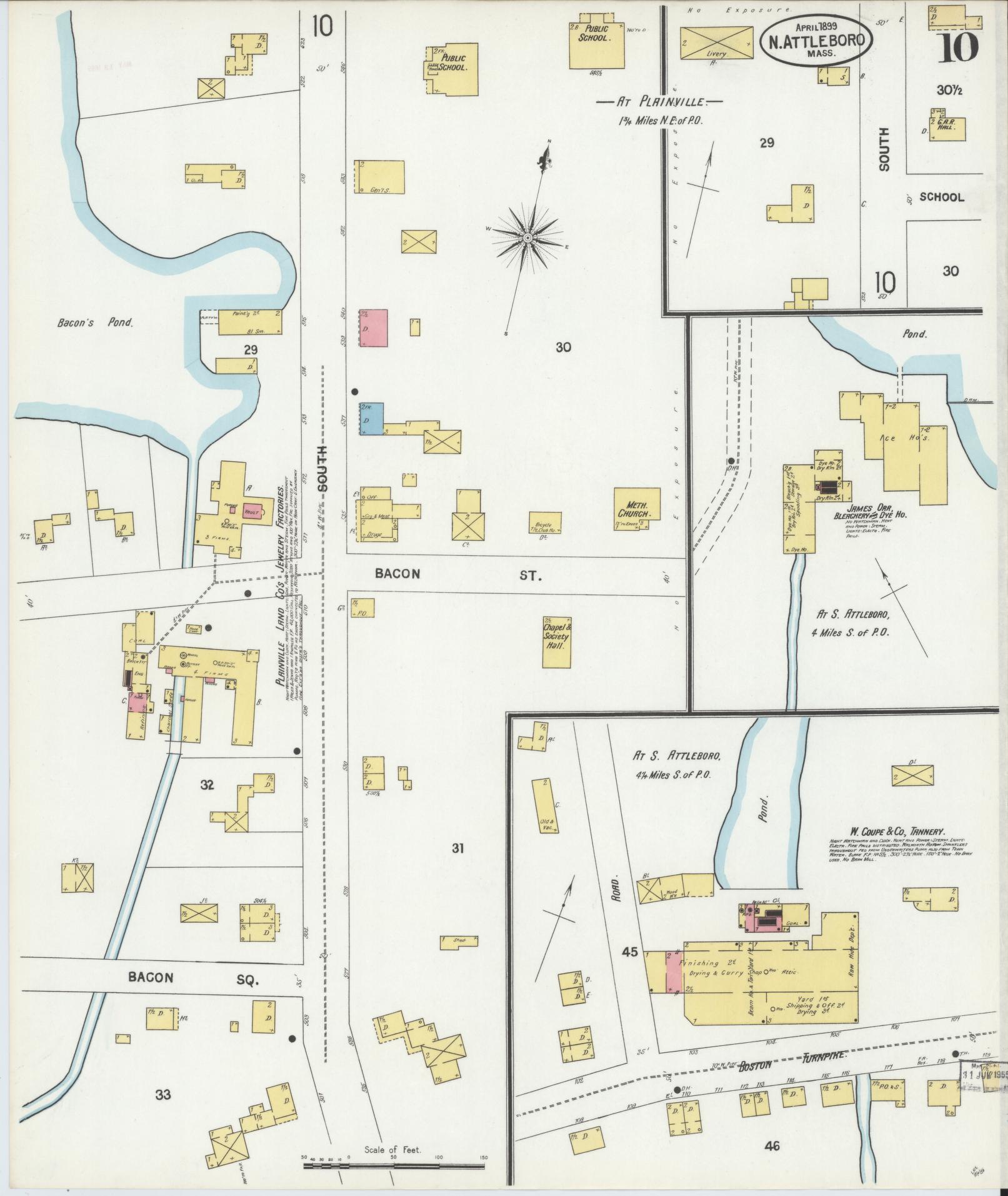 Sanborn Fire Insurance Map from North Attleborough, Bristol County, Massachusetts (1899), Sheet #0010 - Complete Map Set gallery image, historic Sanborn map, vintage wall art, Massachusetts Massachusetts
