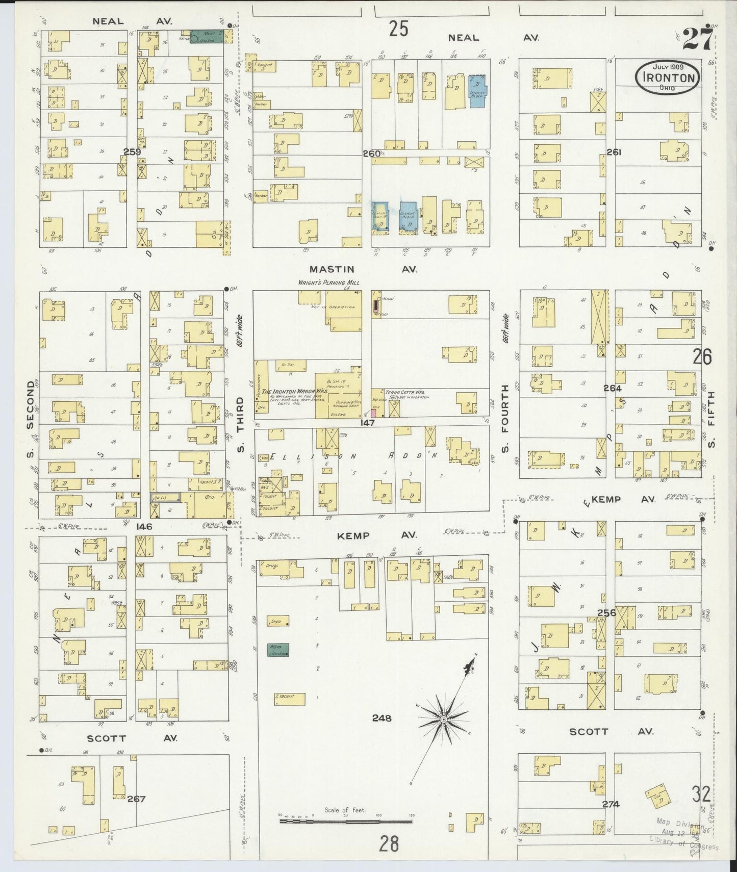 Sanborn Fire Insurance Map from Ironton, Lawrence County, Ohio (1909), Sheet #0027 - Historic Sanborn Fire Insurance Map Print, vintage old map wall art, antique decor, genealogy gift, Ohio Ohio map