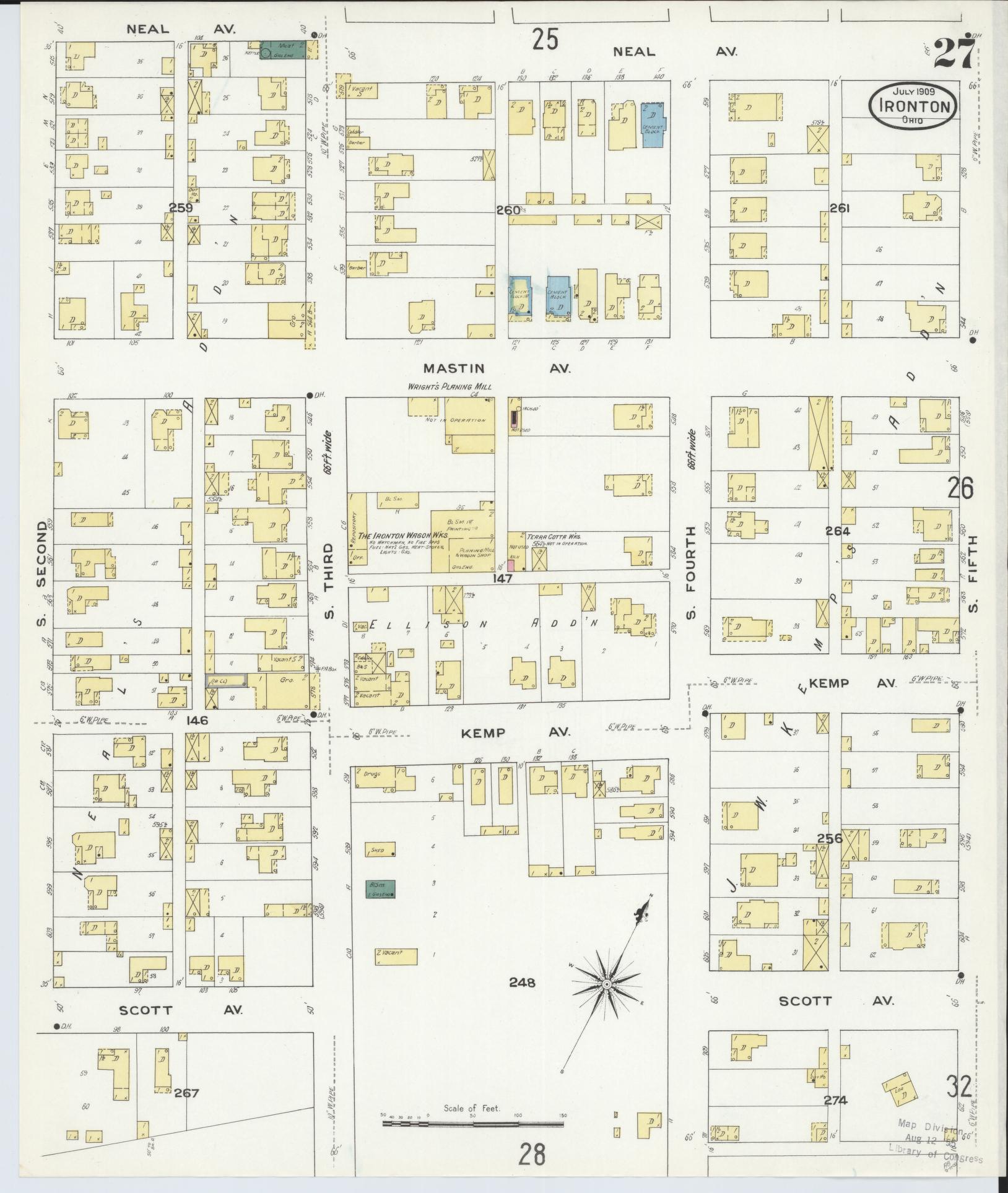 Sanborn Fire Insurance Map from Ironton, Lawrence County, Ohio (1909), Sheet #0027 - Historic Sanborn Fire Insurance Map Print, vintage old map wall art, antique decor, genealogy gift, Ohio Ohio map