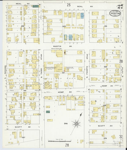 Sanborn Fire Insurance Map from Ironton, Lawrence County, Ohio (1909), Sheet #0027 - Historic Sanborn Fire Insurance Map Print, vintage old map wall art, antique decor, genealogy gift, Ohio Ohio map