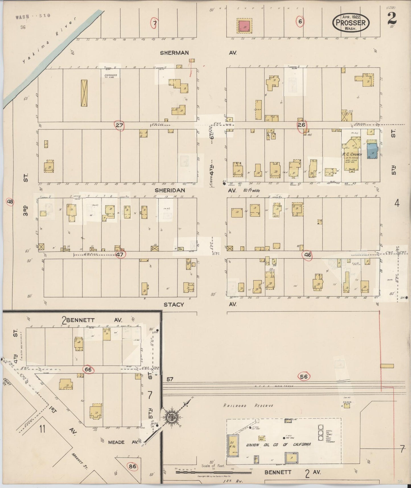 Sanborn Fire Insurance Map from Prosser, Benton County, Washington (1944), Sheet #0002 - Complete Map Set gallery image, historic Sanborn map, vintage wall art, Washington Washington
