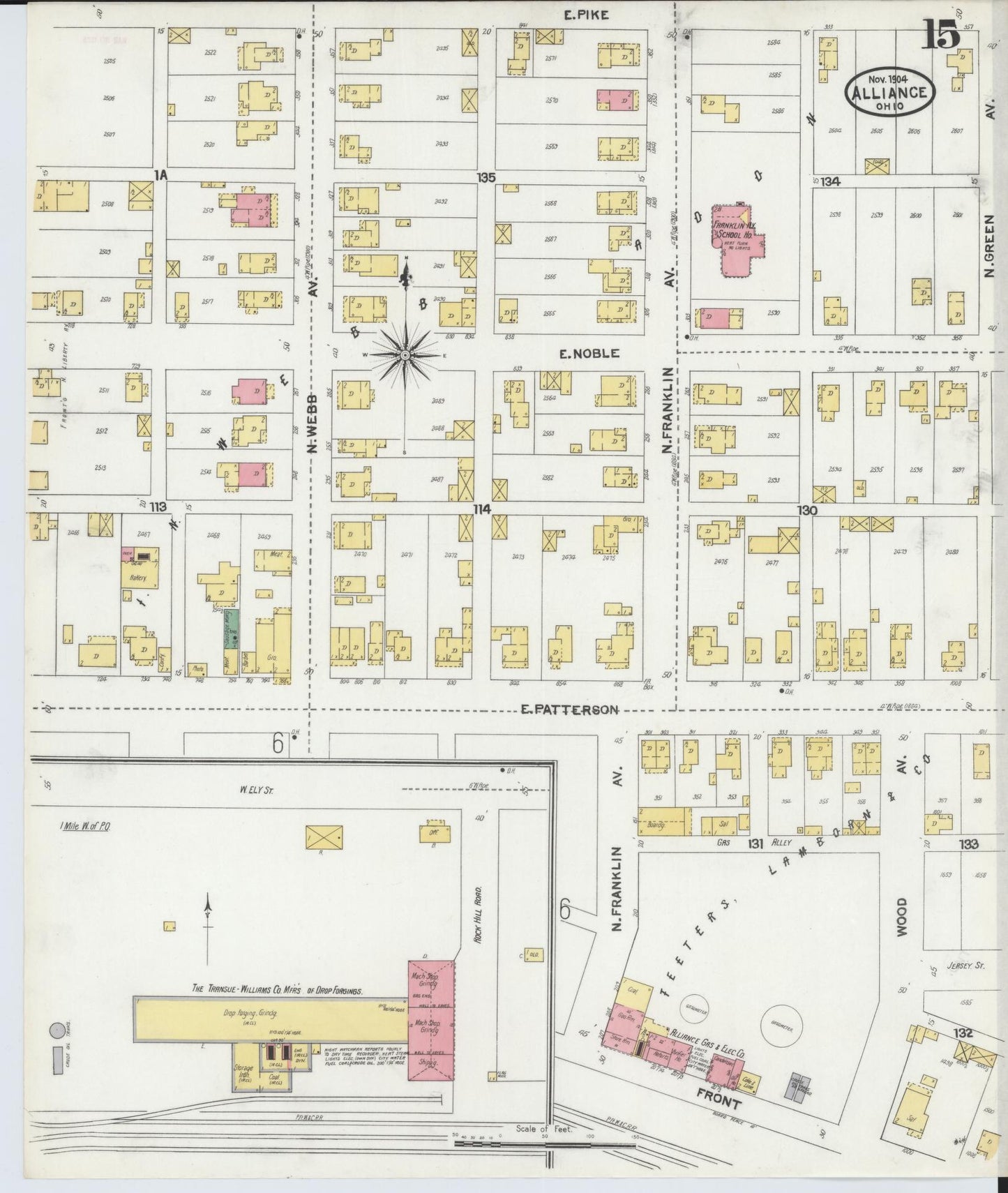 Sanborn Fire Insurance Map from Alliance, Stark County, Ohio (1904), Sheet #0015 - Historic Sanborn Fire Insurance Map Print, vintage old map wall art, antique decor, genealogy gift, Ohio Ohio map