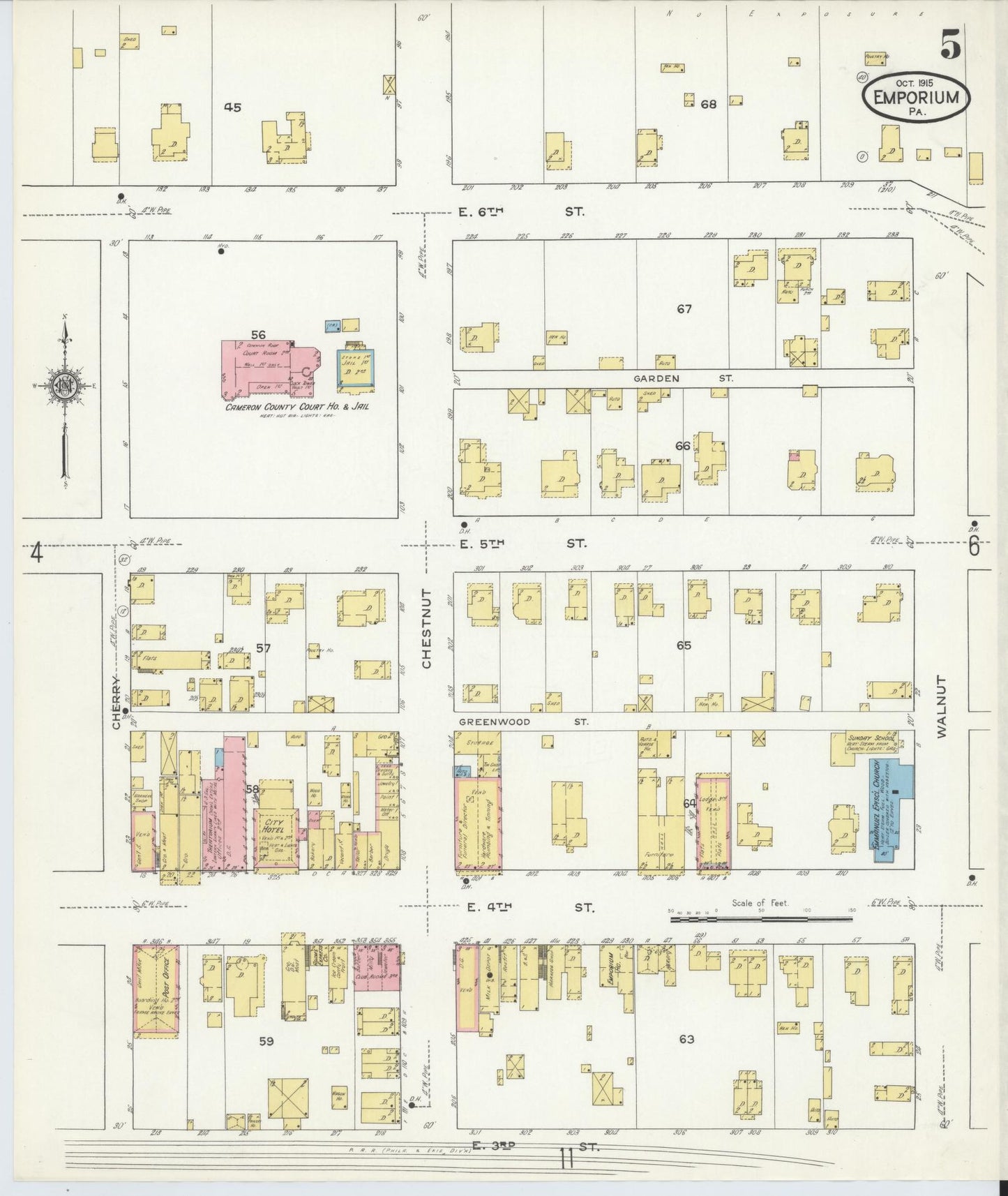 Sanborn Fire Insurance Map from Emporium, Cameron County, Pennsylvania (1915), Sheet #0005 - Historic Sanborn Fire Insurance Map Print, vintage old map wall art, antique decor, genealogy gift, Pennsylvania Pennsylvania map