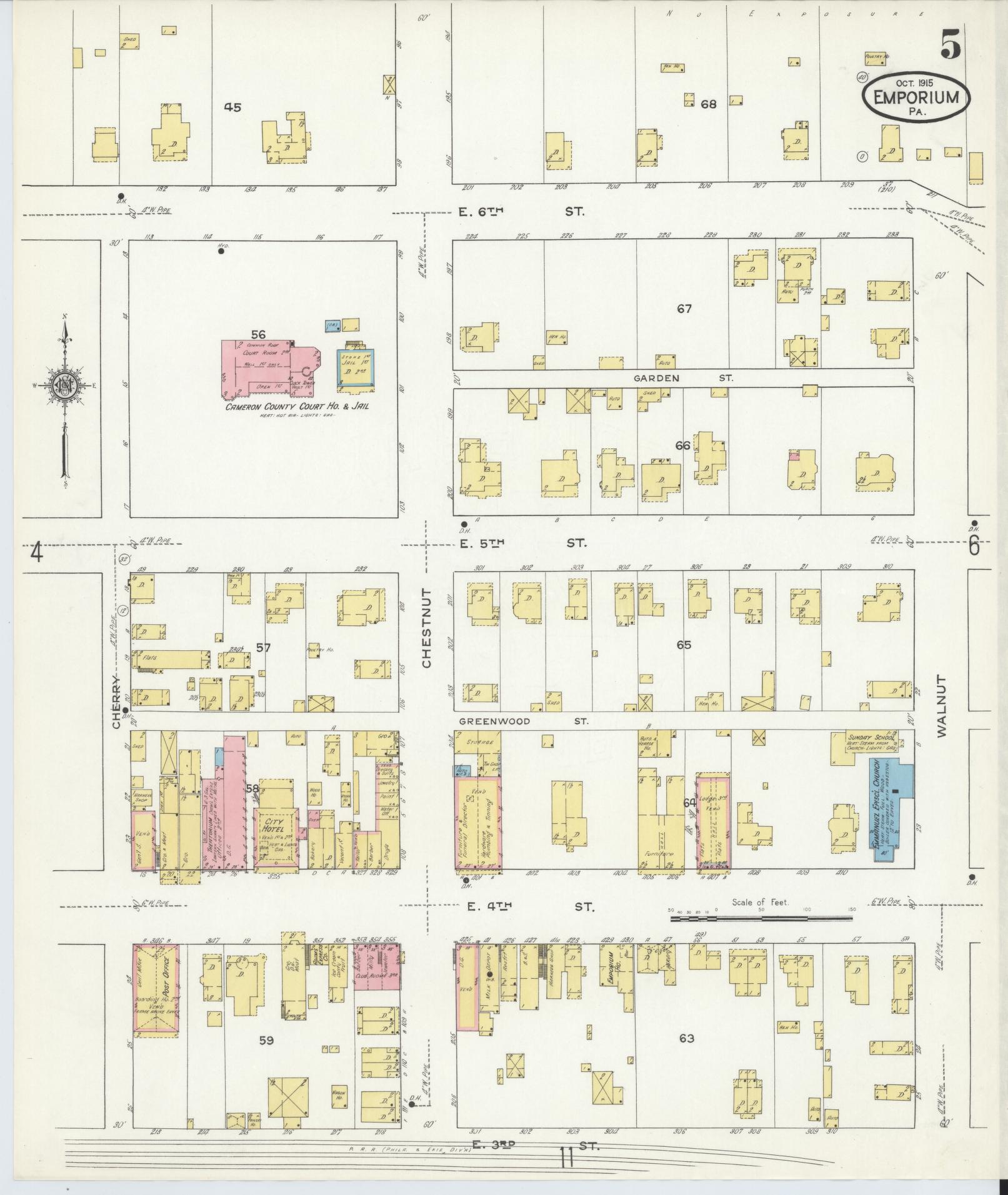 Sanborn Fire Insurance Map from Emporium, Cameron County, Pennsylvania (1915), Sheet #0005 - Historic Sanborn Fire Insurance Map Print, vintage old map wall art, antique decor, genealogy gift, Pennsylvania Pennsylvania map