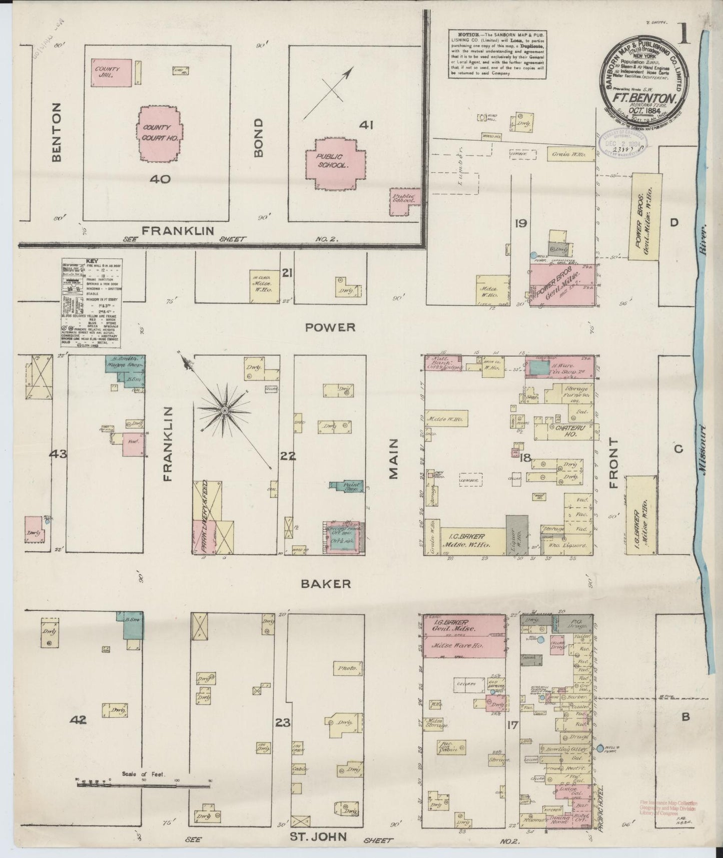 Sanborn Fire Insurance Map from Fort Benton, Chouteau County, Montana (1884), Sheet #0001 - Complete Map Set gallery image, historic Sanborn map, vintage wall art, Montana Montana