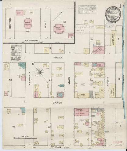 Sanborn Fire Insurance Map from Fort Benton, Chouteau County, Montana (1884), Sheet #0001 - Complete Map Set gallery image, historic Sanborn map, vintage wall art, Montana Montana