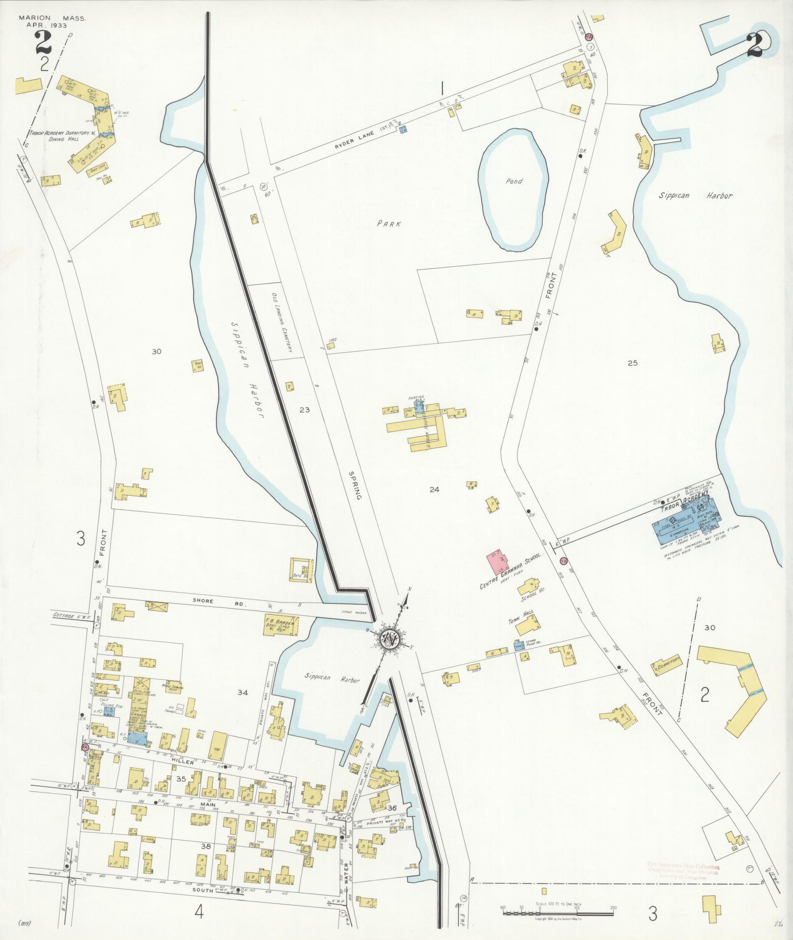 Sanborn Fire Insurance Map from Marion, Plymouth County, Massachusetts (1933), Sheet #0002 - Complete Map Set gallery image, historic Sanborn map, vintage wall art, Massachusetts Massachusetts