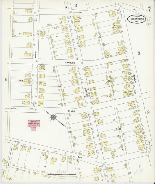 Sanborn Fire Insurance Map from Frostburg, Allegany County, Maryland (1910), Sheet #0007 - Historic Sanborn Fire Insurance Map Print, vintage old map wall art, antique decor, genealogy gift, Maryland Maryland map