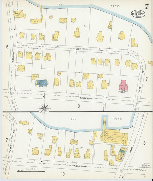 Sanborn Fire Insurance Map from Melrose, Middlesex County, Massachusetts (1903), Sheet #0007 - Historic Sanborn Fire Insurance Map Print, vintage old map wall art, antique decor, genealogy gift, Massachusetts Massachusetts map