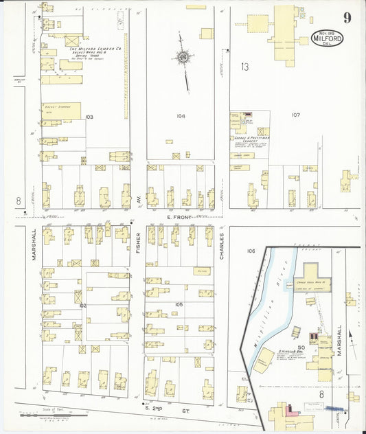 Sanborn Fire Insurance Map from Milford, Kent And Sussex Counties, Delaware (1919), Sheet #0009 - Historic Sanborn Fire Insurance Map Print, vintage old map wall art, antique decor, genealogy gift, Delaware Delaware map