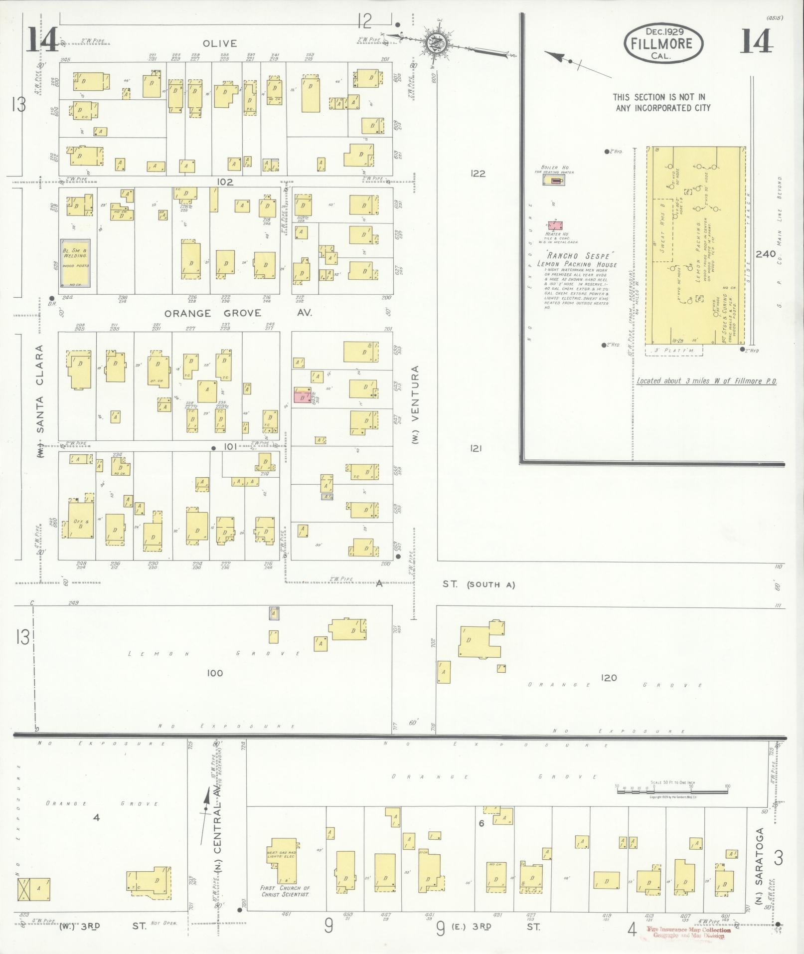 Sanborn Fire Insurance Map from Fillmore, Ventura County, California (1929), Sheet #0014 - Historic Sanborn Fire Insurance Map Print, vintage old map wall art, antique decor, genealogy gift, California California map