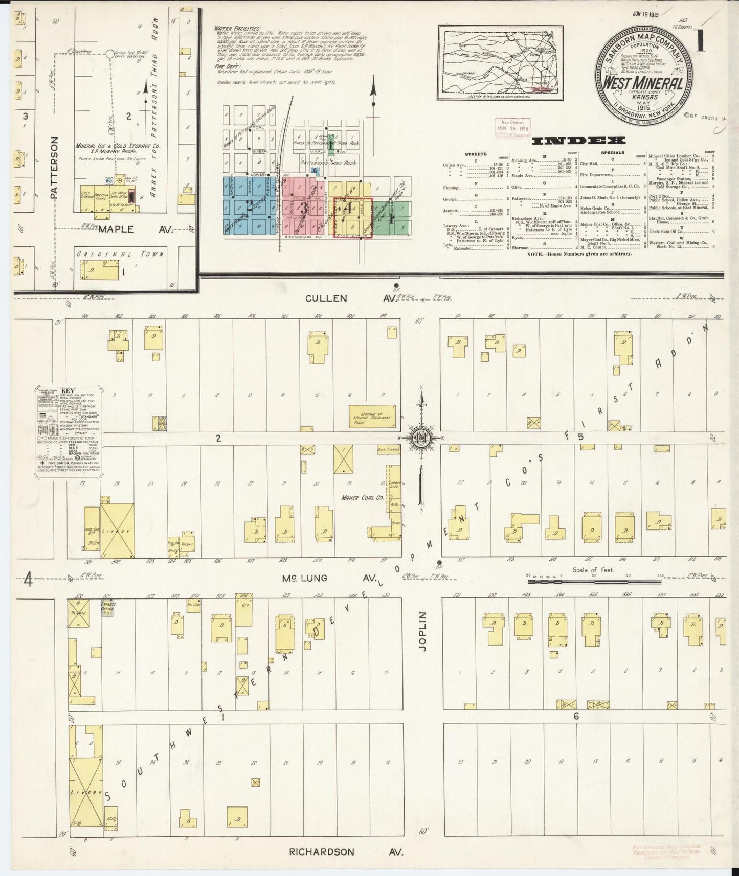 Sanborn Fire Insurance Map from West Mineral, Cherokee County, Kansas (1915), Sheet #0001 - Historic Sanborn Fire Insurance Map Print, vintage old map wall art, antique decor, genealogy gift, Kansas Kansas map