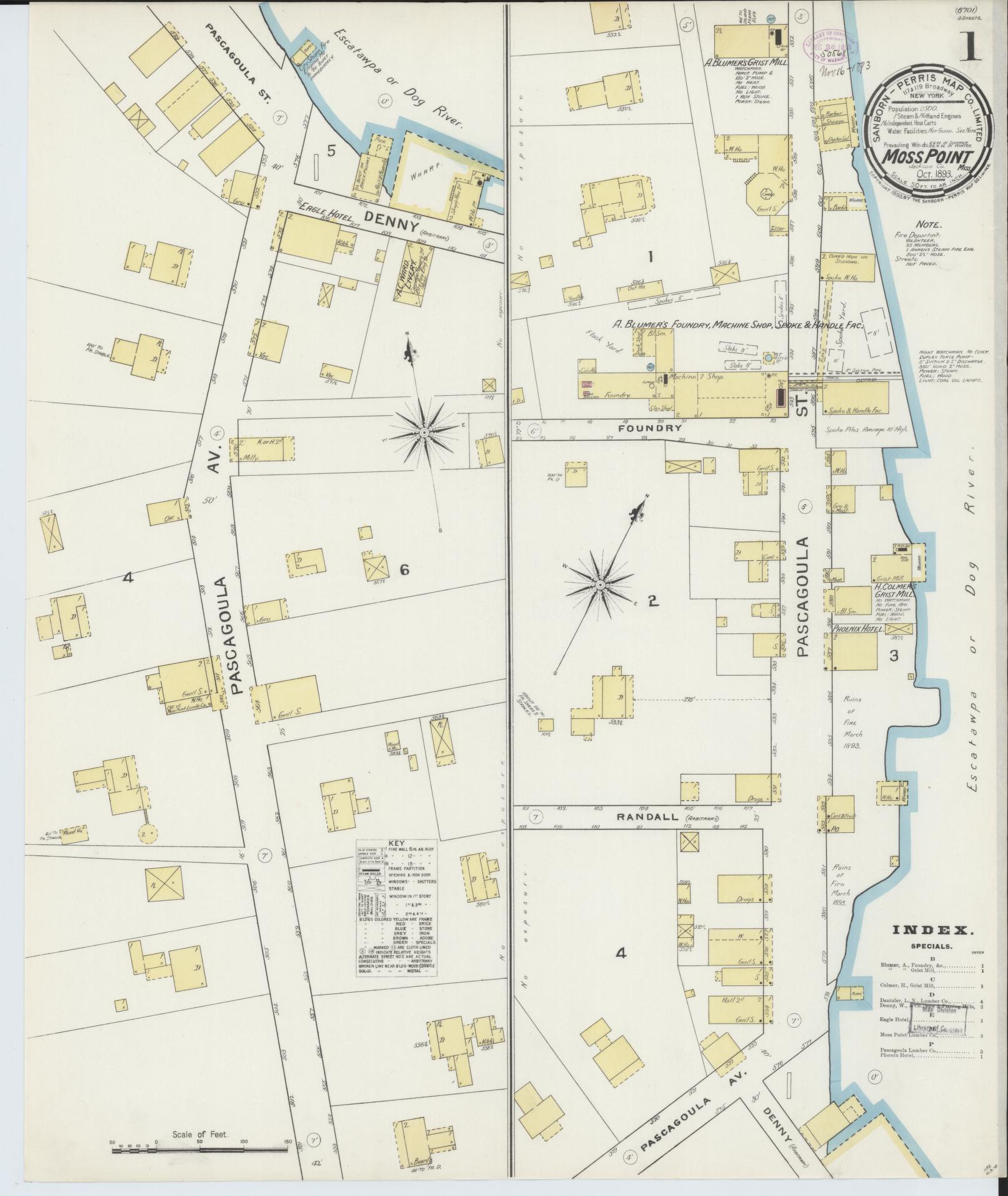 Sanborn Fire Insurance Map from Moss Point, Jackson County, Mississippi (1893), Sheet #0001 - Complete Map Set gallery image, historic Sanborn map, vintage wall art, Mississippi Mississippi
